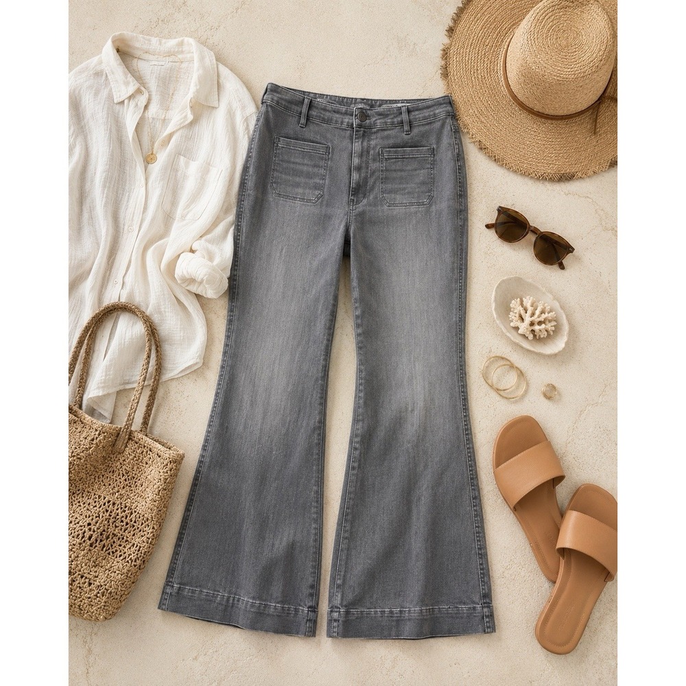 NWT J. Jill Size 24 High Rise Flare Jeans Galaxy Wash Grey Stretch Denim Boho - Picture 6 of 13